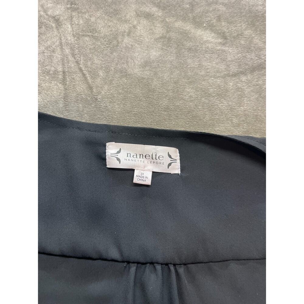 Nanette‎ Lepore Black Top Tunic Blouse Size 2X Zipper V-Neck Long Sleeve - Picture 4 of 5